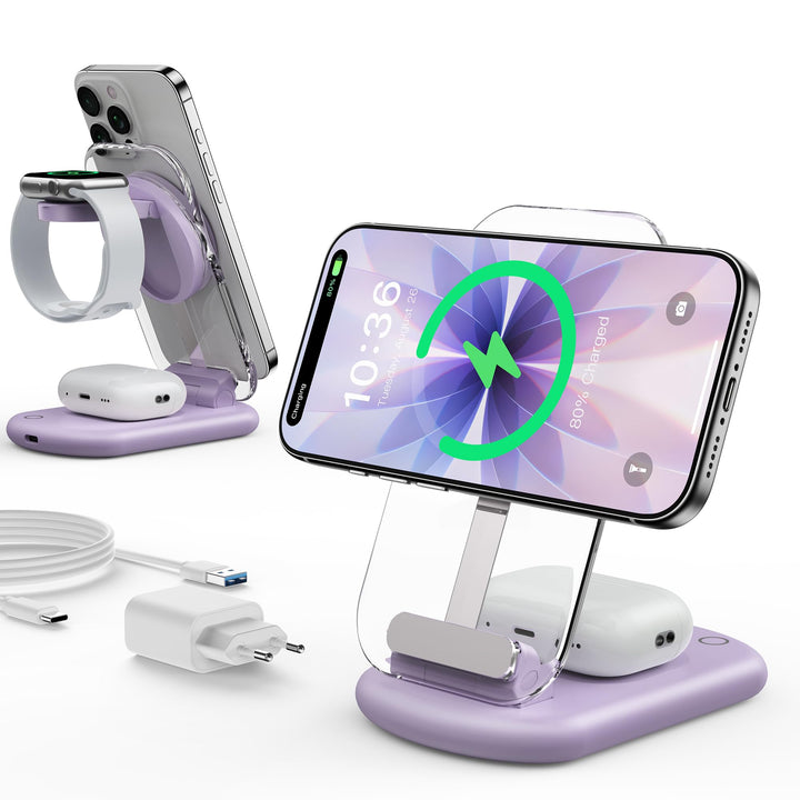 3-in-1 Ladestation iPhone, Apple Watch &amp; AirPods faltbar mit Nachtlicht