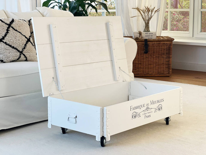 Couchtisch Truhe Massivholz Kiefer weiss mit Stauraum 100x58x31 cm - Bild 8