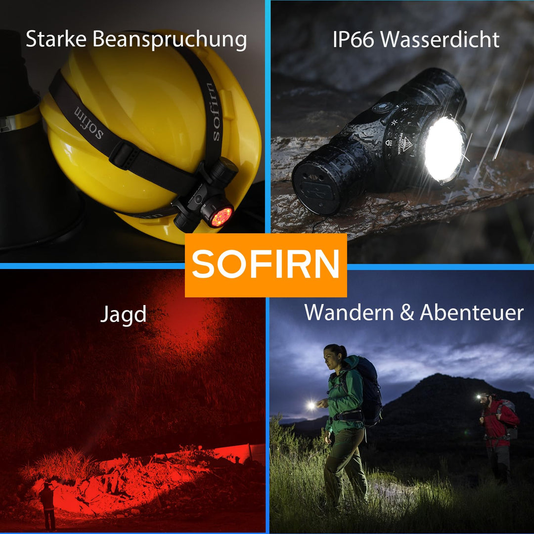 Stirnlampe LED wiederaufladbar 2200 lm Rot-Weiss-Gelblicht USB-C - Bild 8