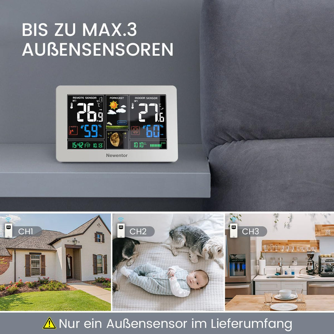 Wetterstation Funk mit Aussensensor Farbdisplay Innen Aussen - Bild 4