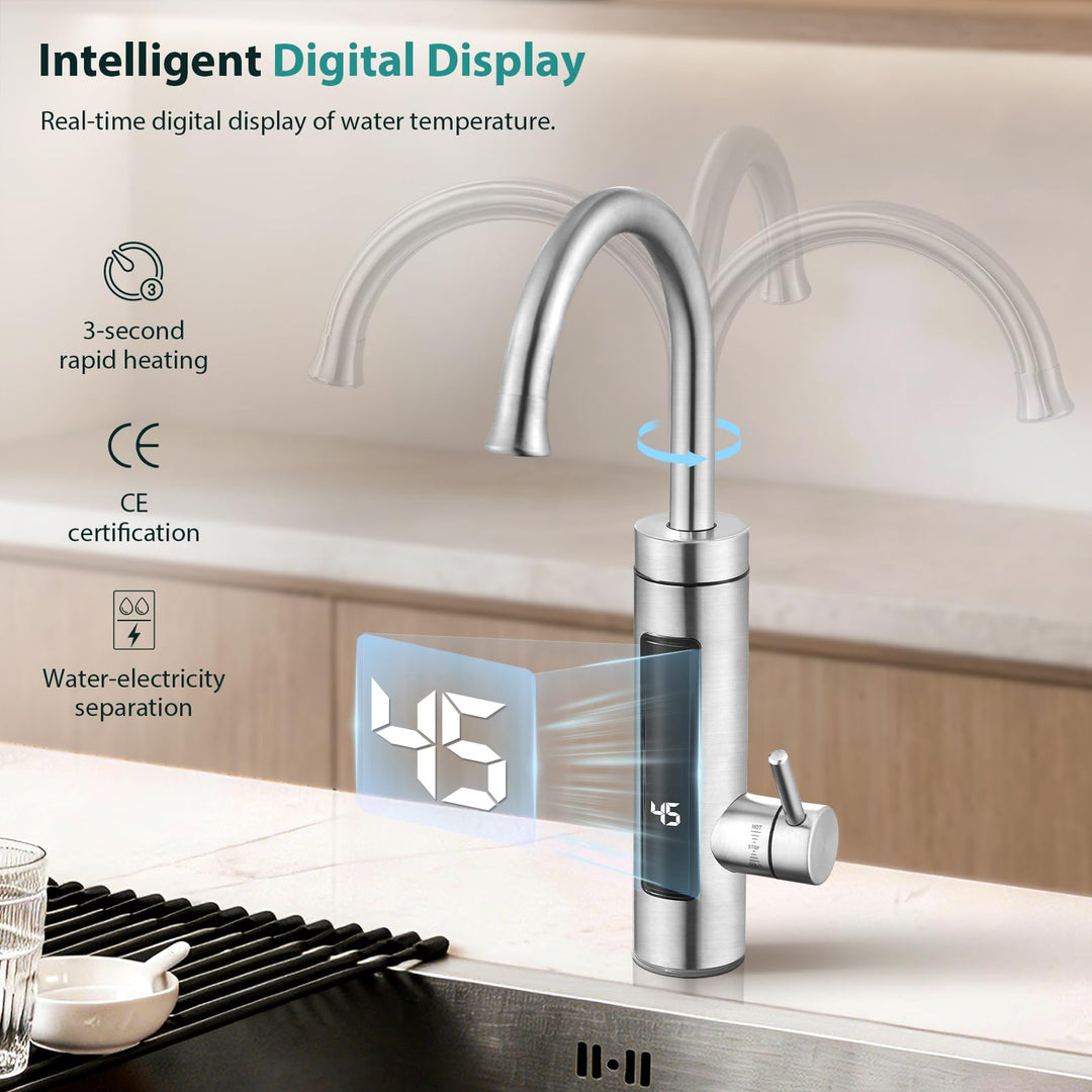 Küchenarmatur mit Durchlauferhitzer 3400W LED 360° drehbar Edelstahl - Bild 4