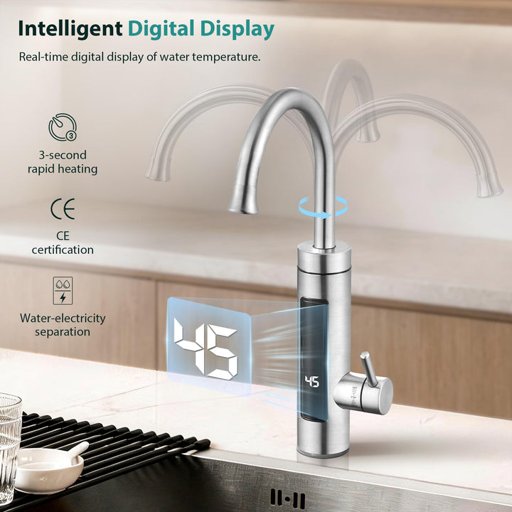 Küchenarmatur mit Durchlauferhitzer 3400W LED 360° drehbar Edelstahl - Bild 4