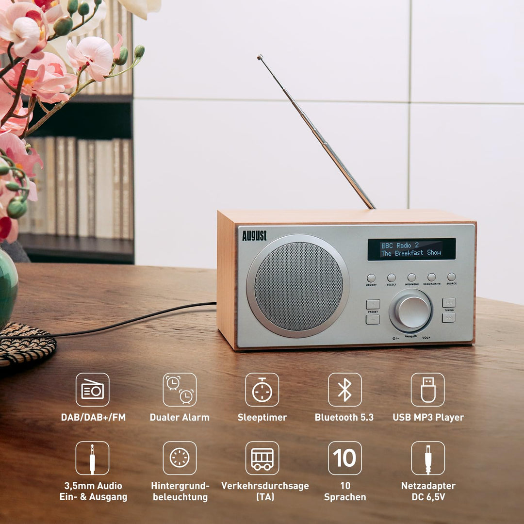 DAB+/UKW Radio Holzgehäuse Eiche mit Bluetooth 5.3 und Wecker - Bild 2