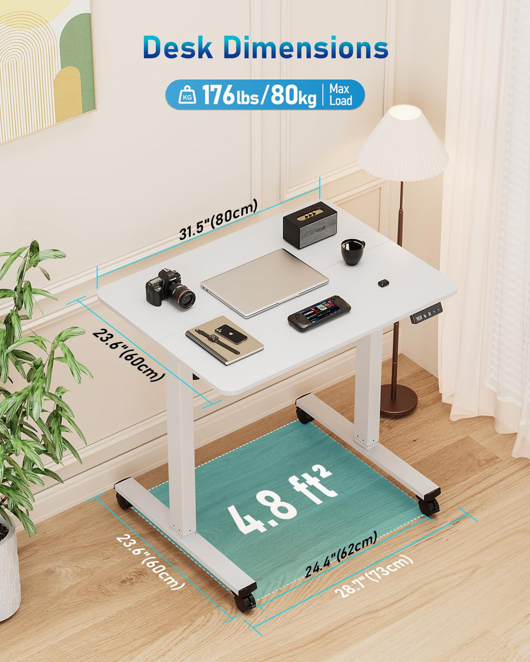 Schreibtisch elektrisch höhenverstellbar 80x60 cm mit Memory Homeoffice