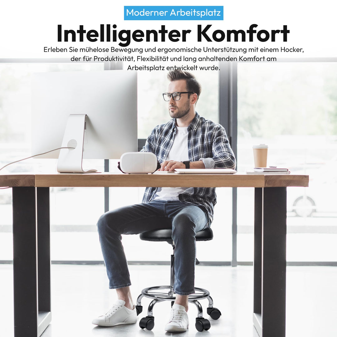 Rollhocker höhenverstellbar 46–63 cm Kunstleder schwarz Drehhocker - Bild 7