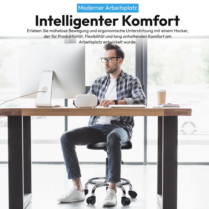 Rollhocker höhenverstellbar 46–63 cm Kunstleder schwarz Drehhocker - Bild 7