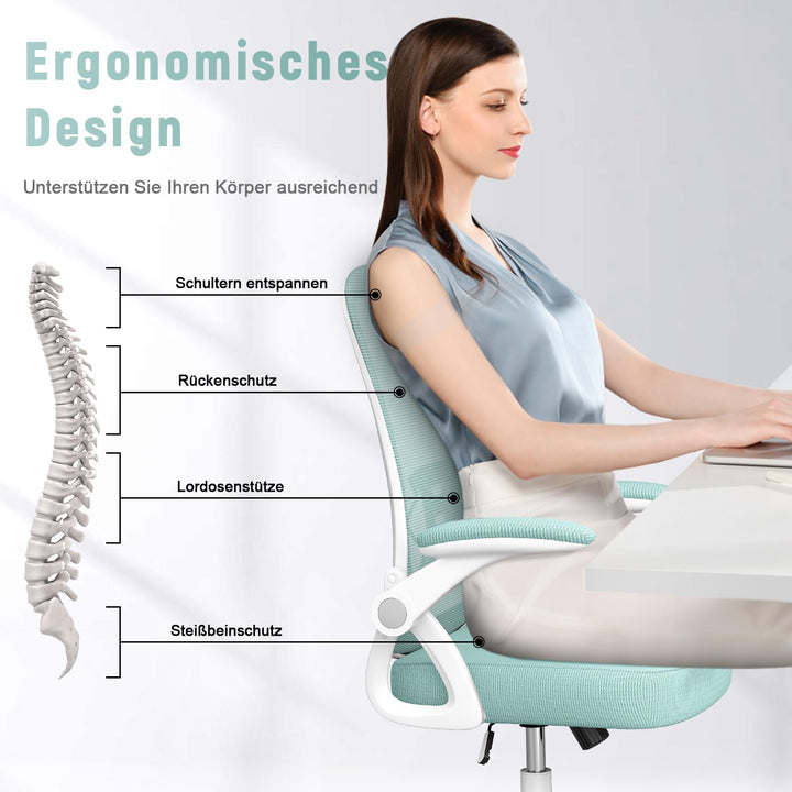 Bürostuhl Ergonomisch Netz Grün mit Lordosenstütze und Armlehnen - Bild 2