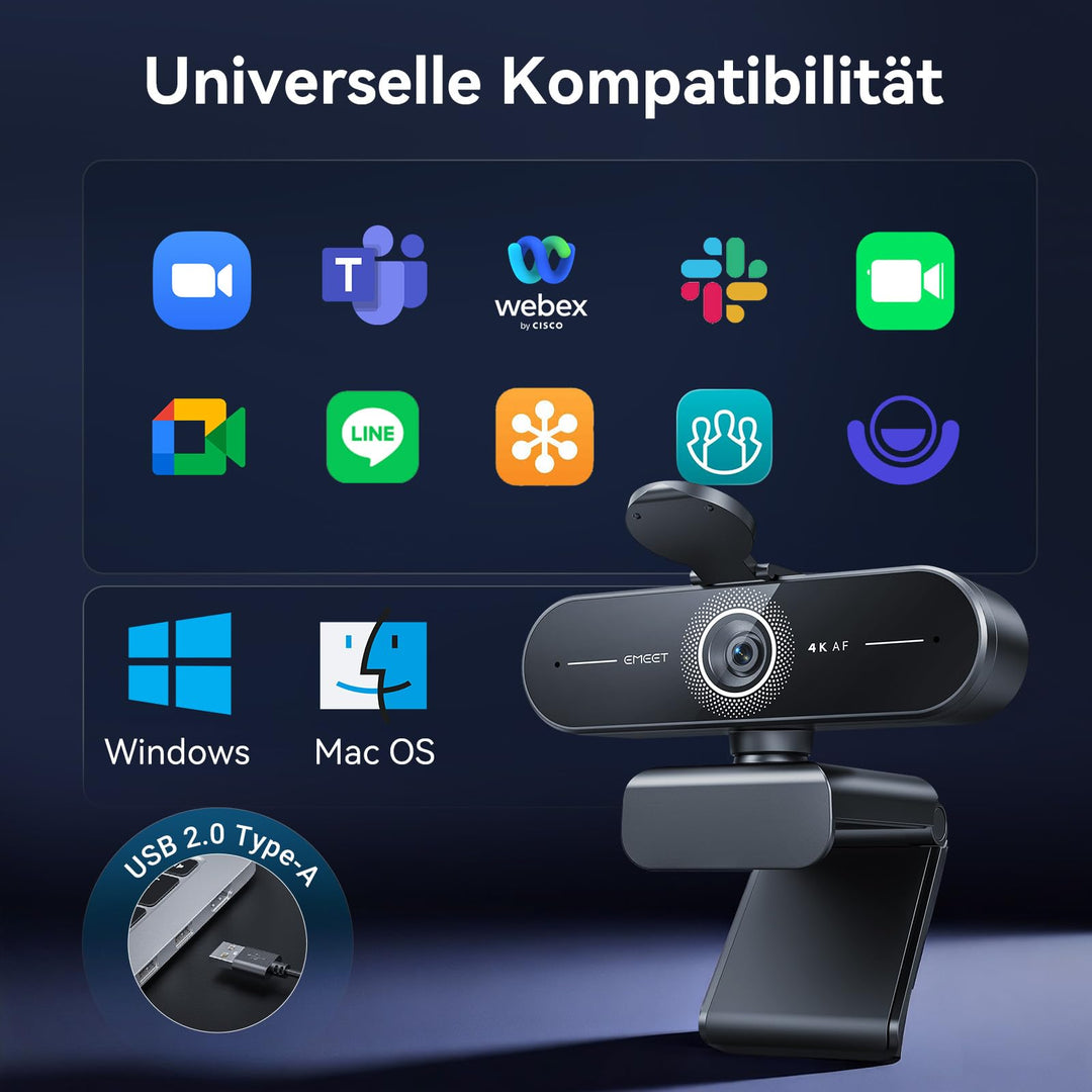 4K Webcam mit PDAF-Autofokus, Dual-Mikrofon und Privacy Cover - Bild 9