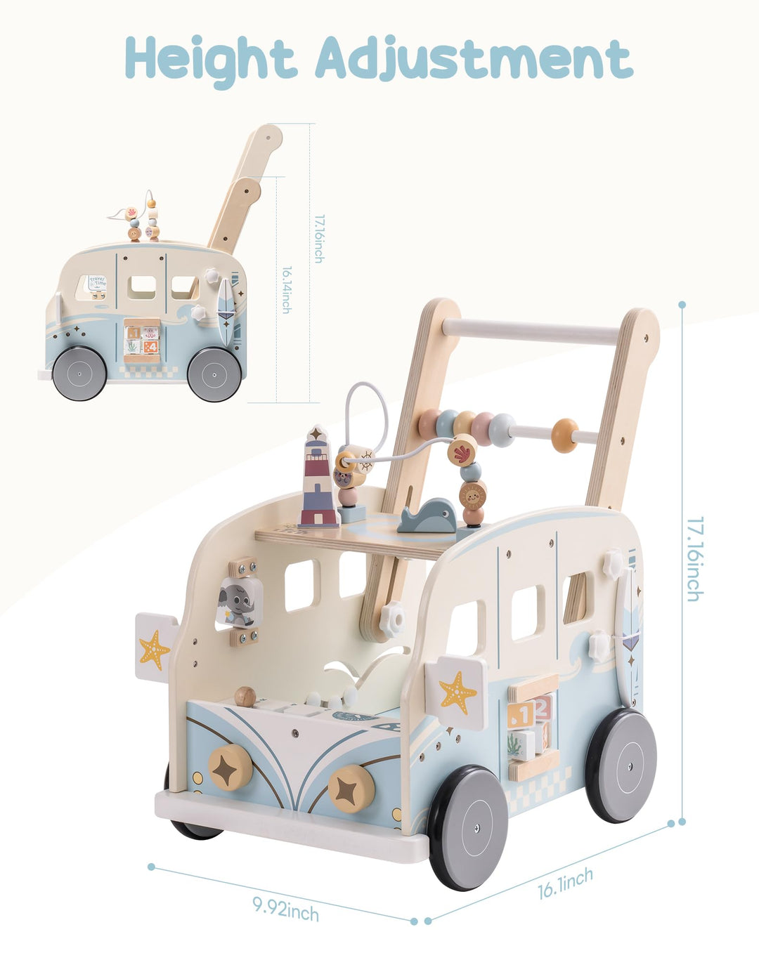 Lauflernwagen Holz Bus-Design mit Aktivitätsbrett für Kleinkinder - Bild 6