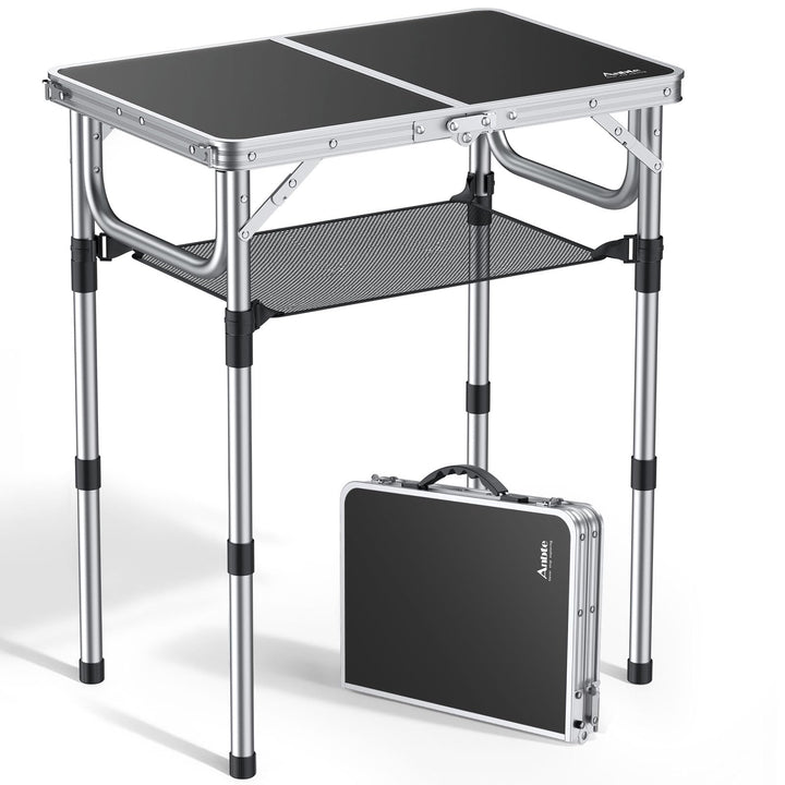Campingtisch klappbar Aluminium 60x40cm 3 Höhenstufen schwarz