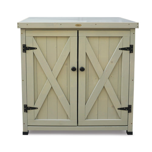 Gartenschrank Holz mit Aluminium-Arbeitsplatte 80x45x91 cm Grau