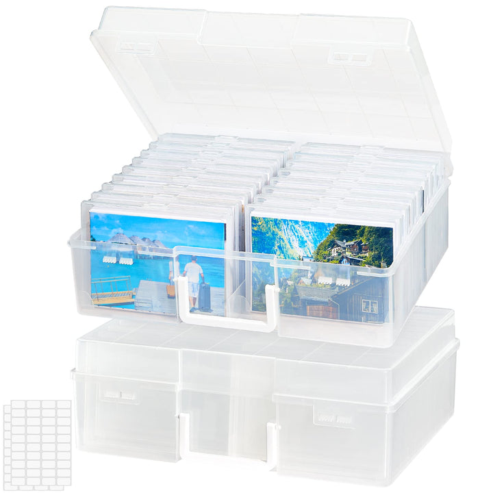 Foto-Aufbewahrungsbox transparent 18 Fächer für 10x15 cm Fotos, 2er-Set