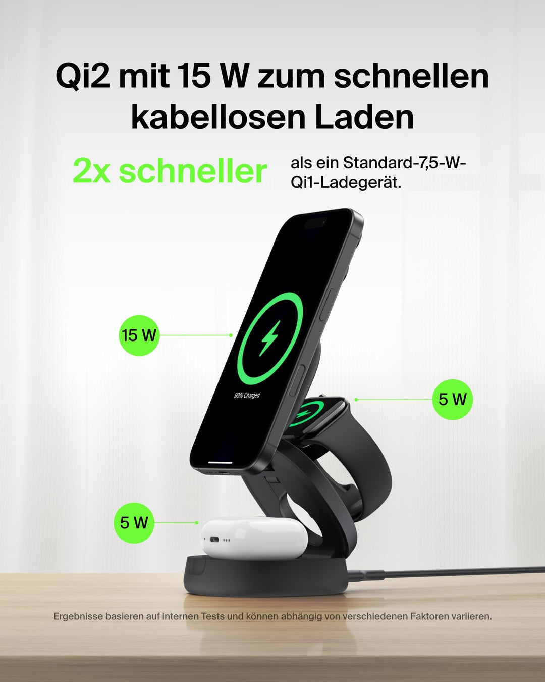 3-in-1 Qi2 Ladestation verstellbar 15W für iPhone Apple Watch AirPods - Bild 3