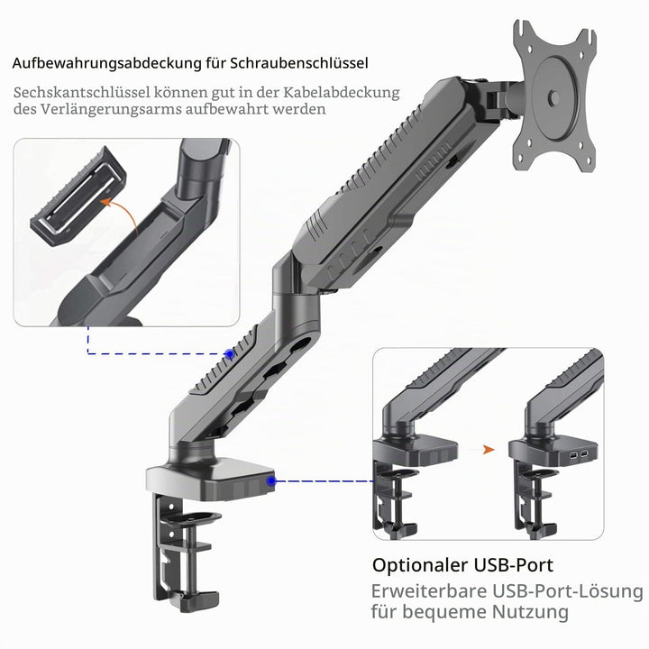 Monitor Arm Tischhalterung 15–34 Zoll VESA 75/100 schwarz schwenkbar - Bild 7