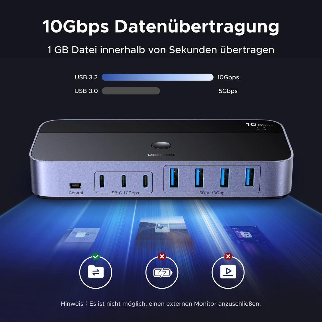 USB Switch 2 PC auf 7 Geräte USB 3.2 Gen2 10Gbps Plug &amp; Play - Bild 4