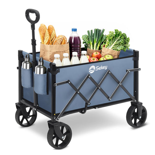 Bollerwagen faltbar 60L 80kg Stahl blau mit 360°-Rädern