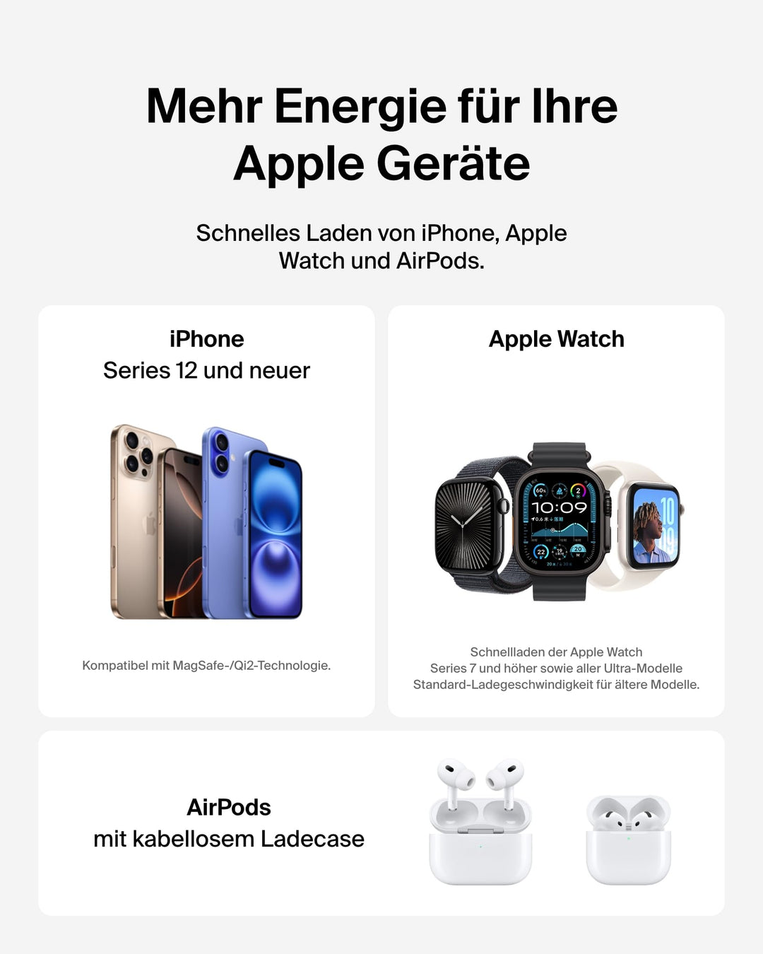 3-in-1 Qi2 Ladestation verstellbar 15W für iPhone Apple Watch AirPods - Bild 6