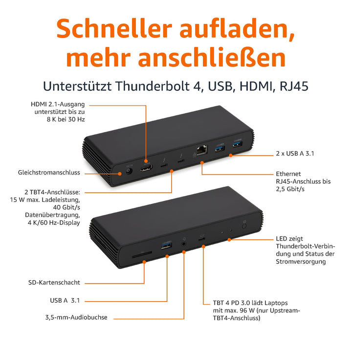 Thunderbolt 4 Dockingstation Dual-4K HDMI 2.1 USB-A RJ45 96W - Bild 2