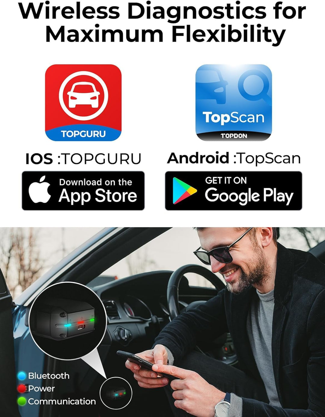OBD2 Diagnosegerät Bluetooth für iOS &amp; Android 8+ Reset-Funktionen - Bild 2