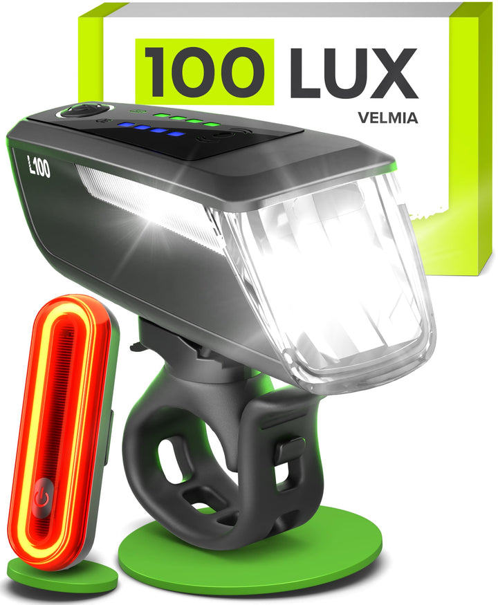 Fahrradlichter Set StVZO 100 LUX LED aufladbar mit Bremslicht
