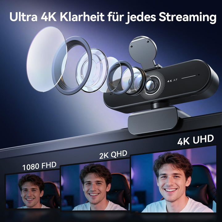4K Webcam mit PDAF-Autofokus, Dual-Mikrofon und Privacy Cover - Bild 2