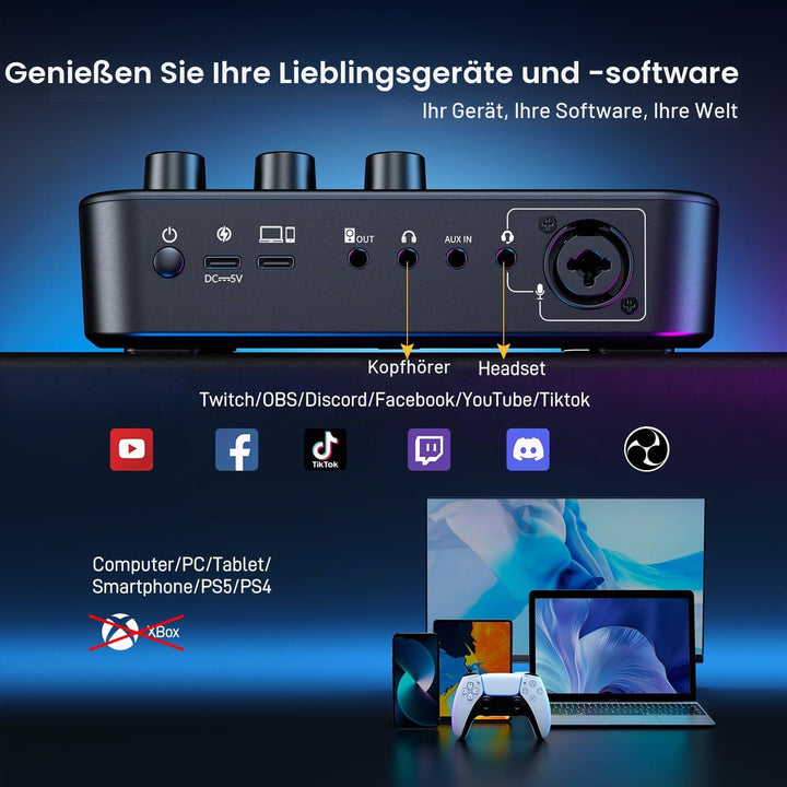 Gaming Audiomixer USB mit XLR-Eingang, 48V Phantomspeisung, RGB - Bild 8