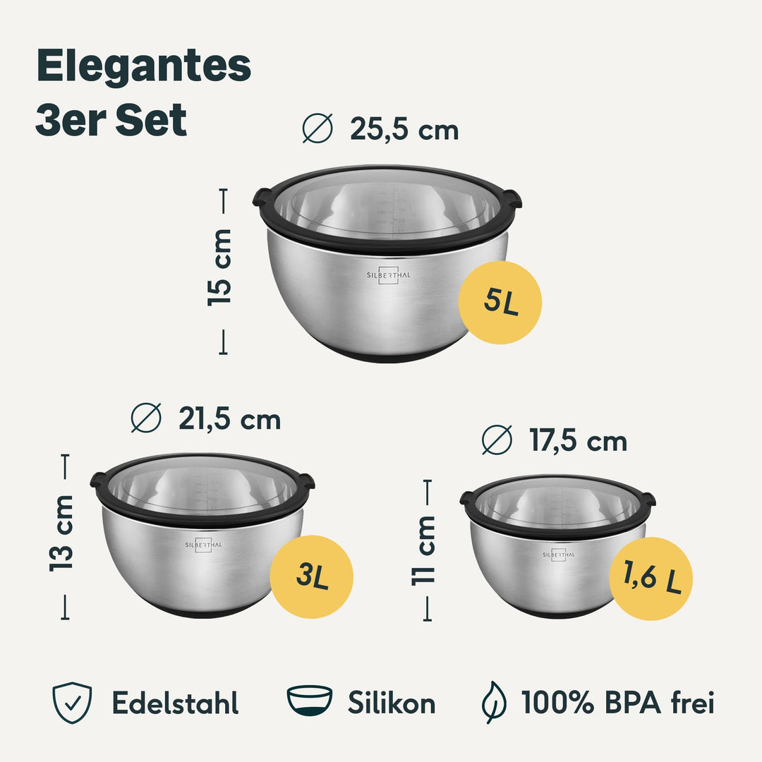 Rührschüssel Set Edelstahl 3-teilig mit Deckel 1,4/2,8/4,7 L - Bild 7