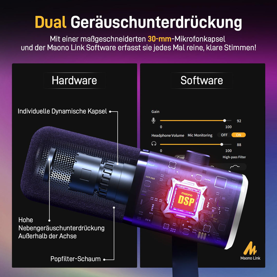 Dynamisches USB/XLR Mikrofon mit Arm 24Bit für Streaming &amp; Podcast - Bild 4