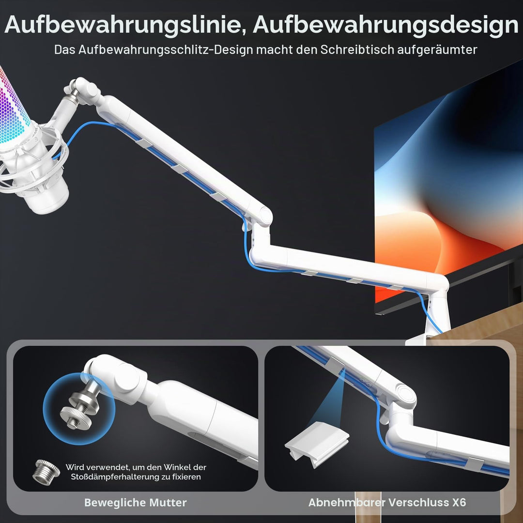 Mikrofonarm Schreibtisch Niedrigprofil Stahl 360° schwenkbar bis 2 kg - Bild 6