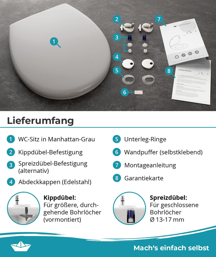 WC Sitz Duroplast oval mit Absenkautomatik Manhattan-Grau 250 kg - Bild 8