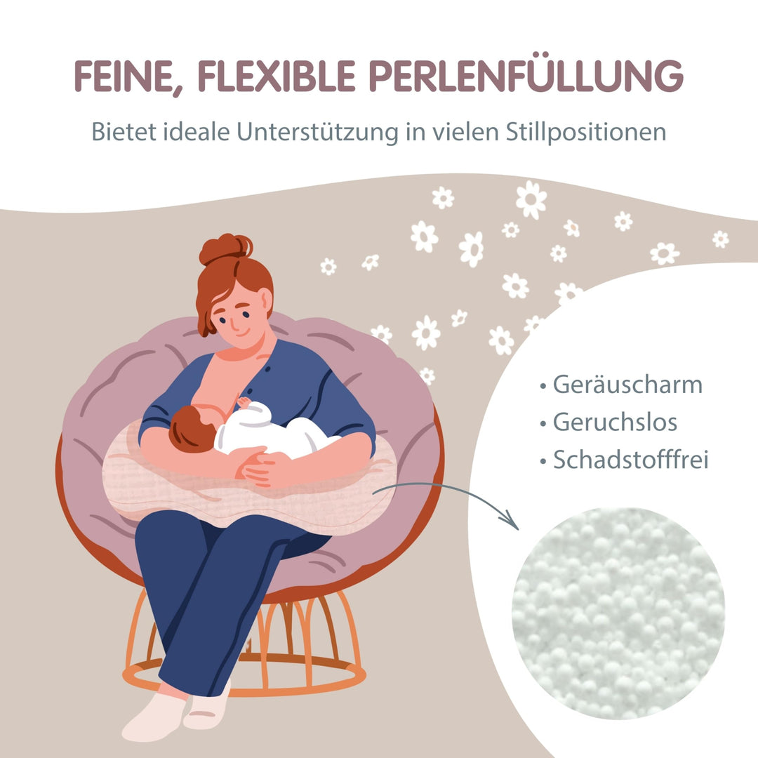 Stillkissen &amp; Schwangerschaftskissen 180cm Musselin Baumwolle Sandbeige - Bild 6