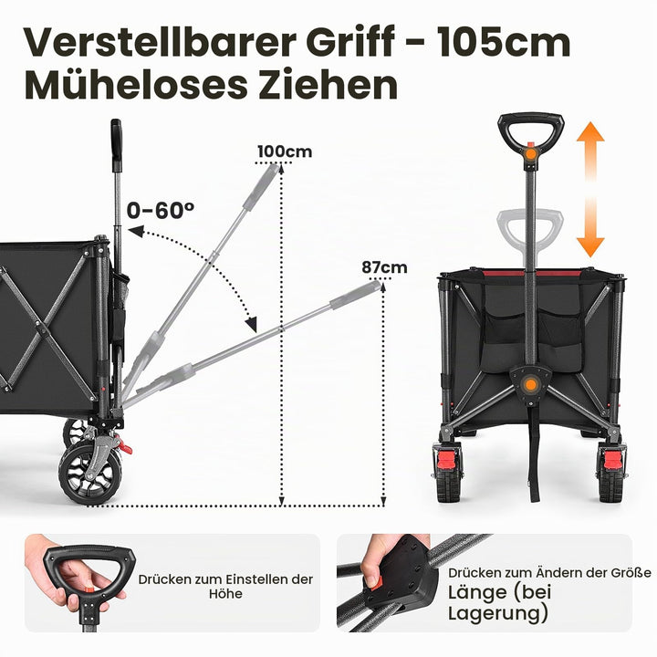 Bollerwagen faltbar 260L 250kg Tragkraft All-Terrain-Räder Schwarz - Bild 7