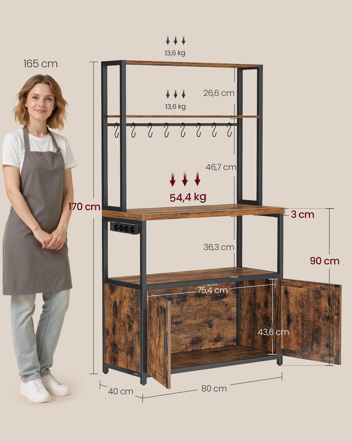 Küchenregal mit Steckdose 80x40x170 cm Vintagebraun Stahl - Bild 7