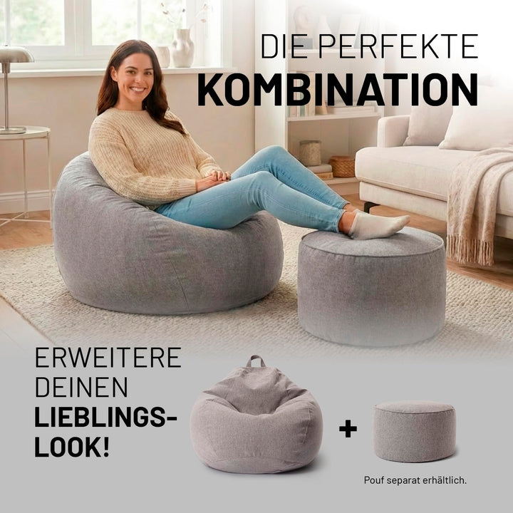 Sitzsack Indoor EPS-Perlen-Füllung 90x110x50cm 250L Hellgrau - Bild 9