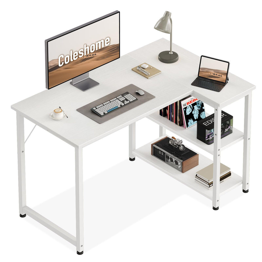 Gaming Schreibtisch L-Form mit Regal 100x70 cm Weiss