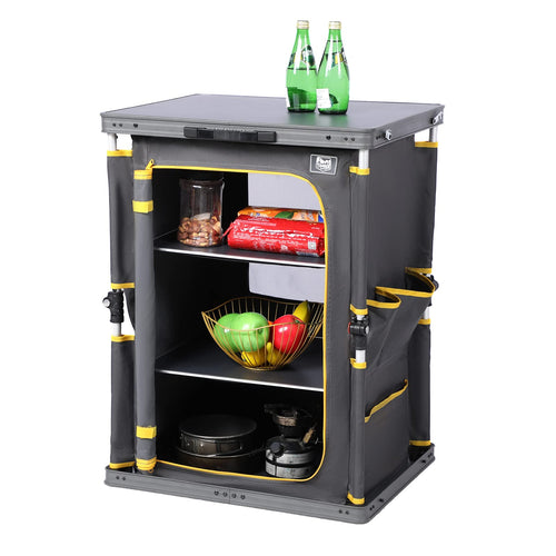 Campingschrank faltbar Aluminium 3 Ablagen mit Tragetasche grau