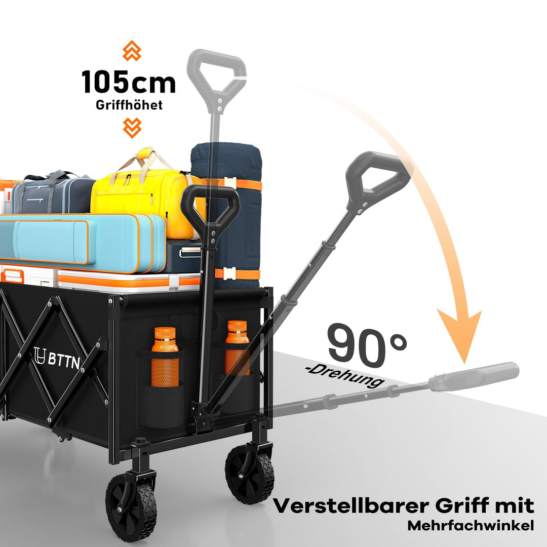 Bollerwagen faltbar 120L extra lang mit 360°-Rädern schwarz - Bild 6