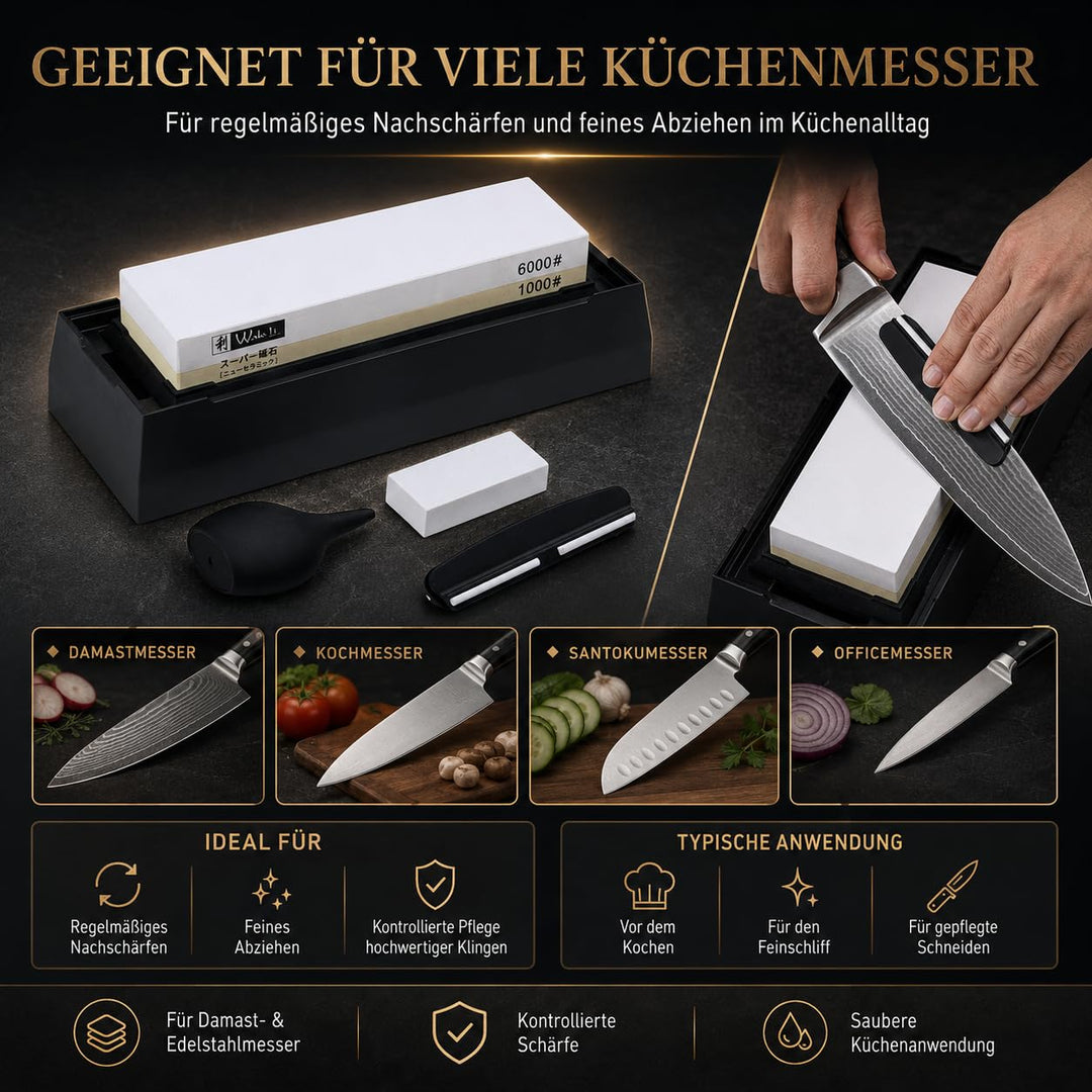 Schleifstein doppelseitig 1000/6000 Körnung für Küchen- und Damastmesser - Bild 6