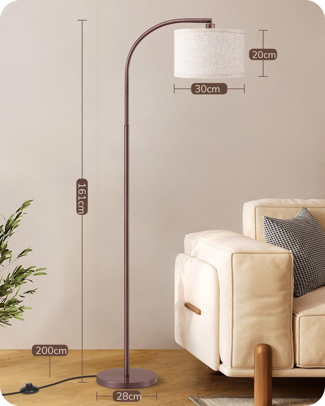 Stehlampe Leinenschirm Bogenlampe 161 cm E27 für Wohnzimmer - Bild 4