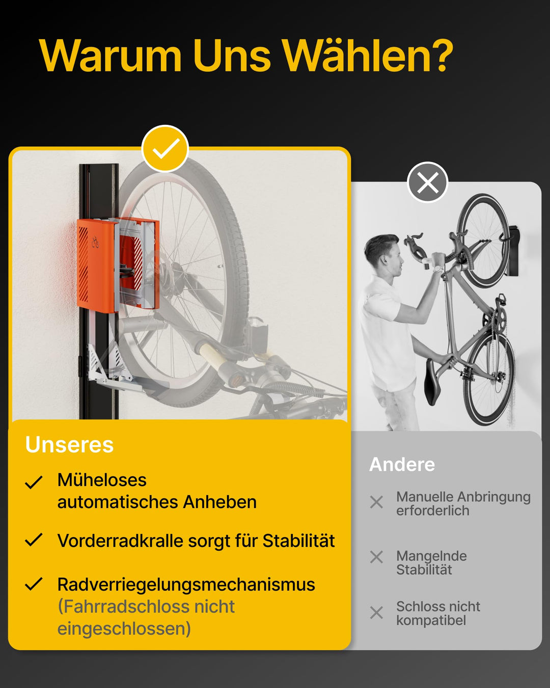 Fahrradlift Vertikal Automatisch Aluminium bis 32 kg für 24–29 Zoll - Bild 4