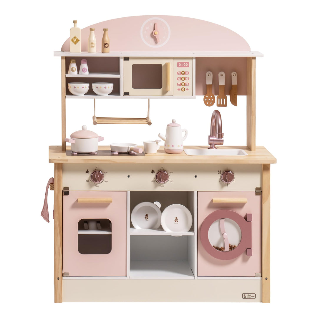 Spielküche Holz mit Zubehör für Kinder Rosa Mädchen