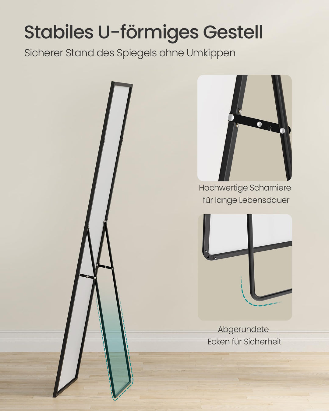 Ganzkörperspiegel Standspiegel 150x40 cm Aluminiumrahmen Tintenschwarz - Bild 4