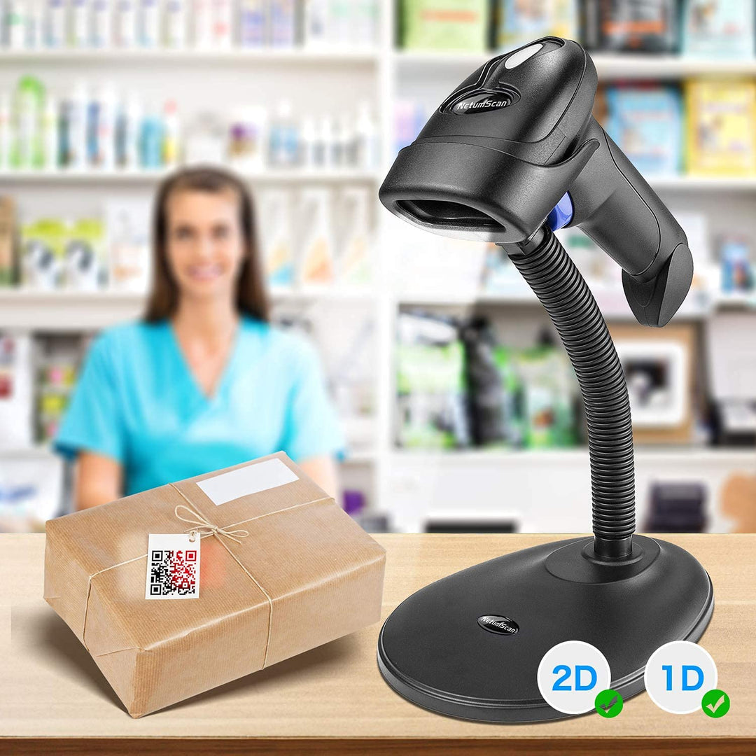 2D Barcode Scanner kabellos mit Ständer USB QR PDF417 Datenmatrix