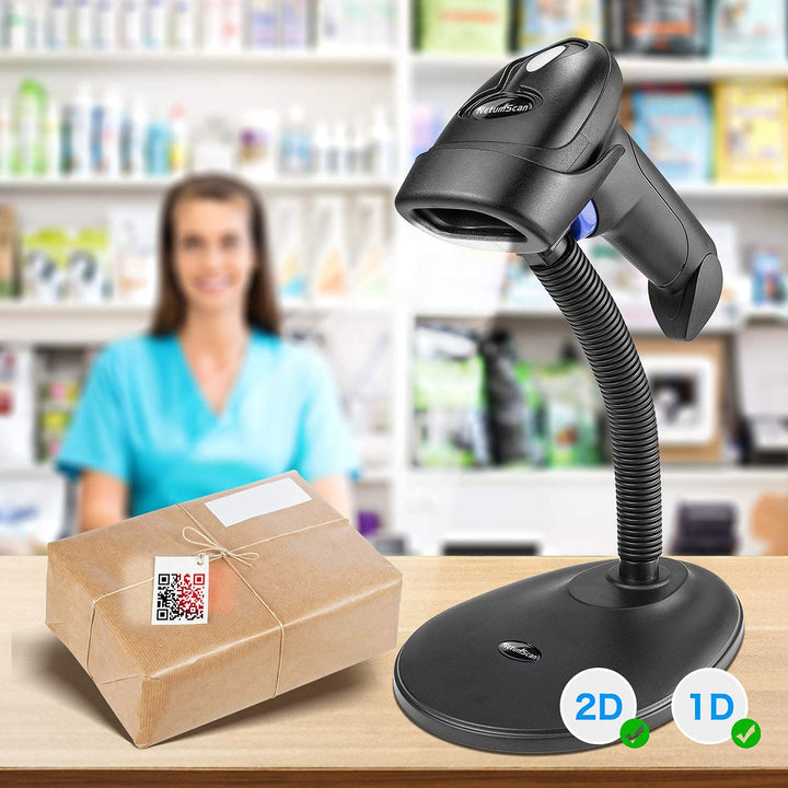 2D Barcode Scanner kabellos mit Ständer USB QR PDF417 Datenmatrix
