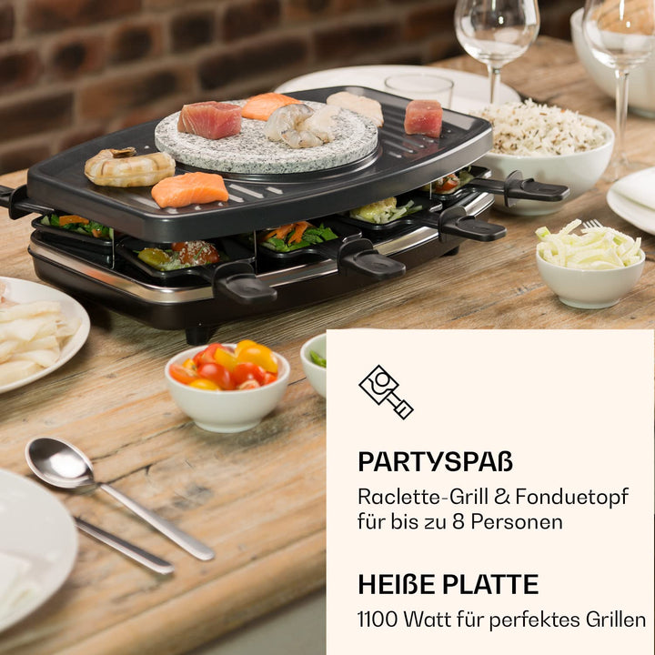 Raclette-Fondue-Set 3-in-1 mit Steinplatte 1100W fuer 8 Personen - Bild 2