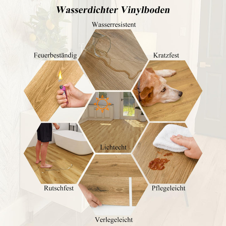 Vinylboden selbstklebend Holzoptik Eiche 5 m² wasserdicht 36 Dielen - Bild 7