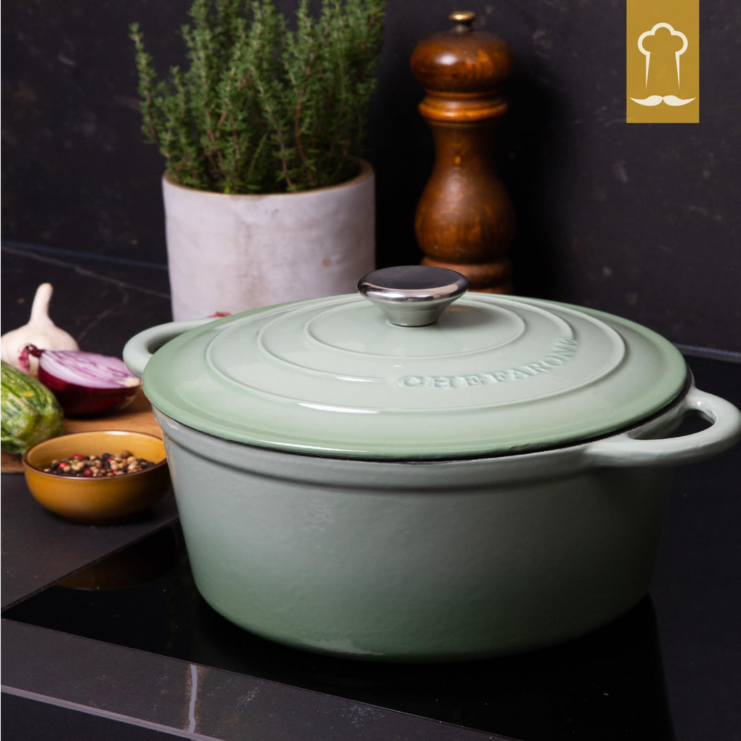 Gusseisen Cocotte emailliert 26 cm 4,7 L backofengeeignet Grün - Bild 9