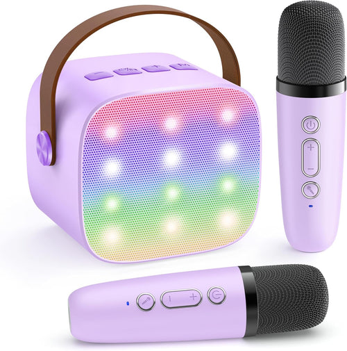 Kinder Karaoke Maschine mit 2 kabellosen Mikrofonen, Bluetooth, LED