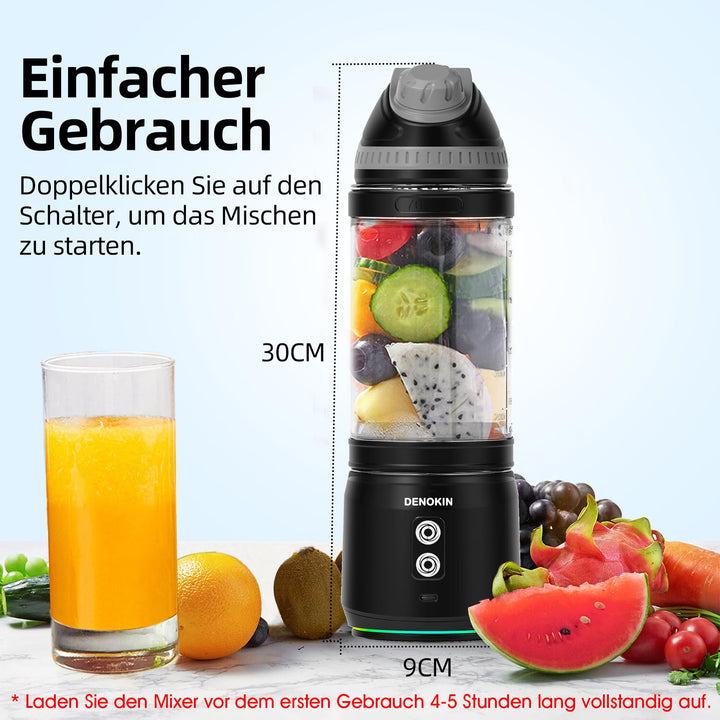 Tragbarer Mixer 700ml mit 6 Edelstahlklingen USB-C wiederaufladbar - Bild 3