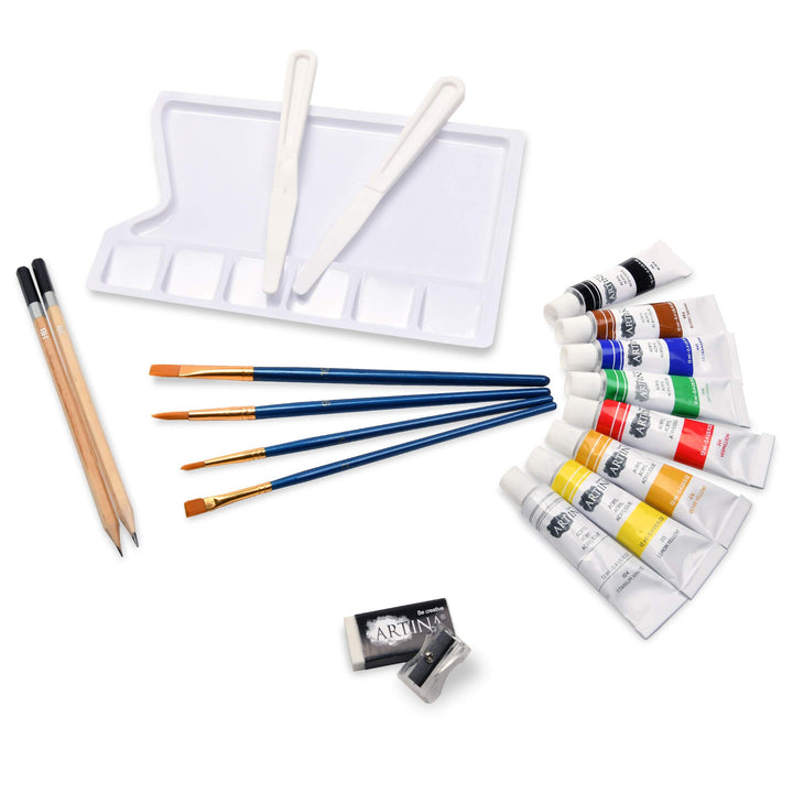 Malset mit Staffelei 24-teilig Acrylfarben Keilrahmen für Einsteiger - Bild 7